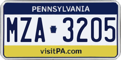 PA license plate MZA3205