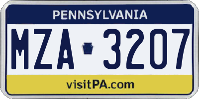 PA license plate MZA3207