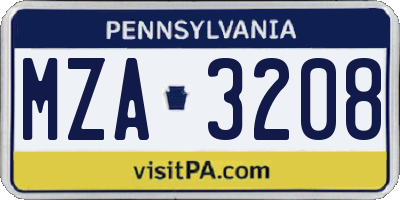 PA license plate MZA3208
