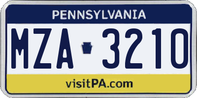 PA license plate MZA3210