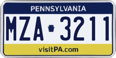 PA license plate MZA3211