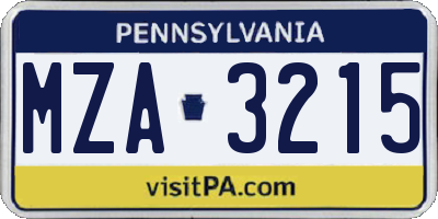 PA license plate MZA3215