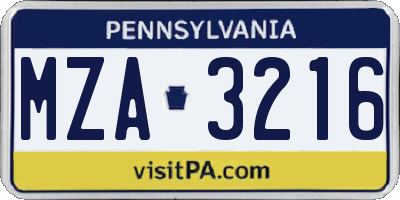 PA license plate MZA3216