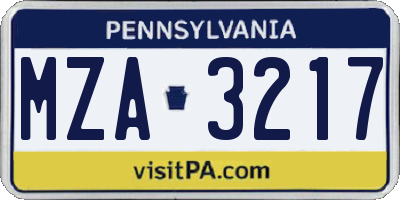 PA license plate MZA3217