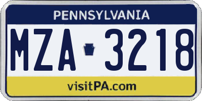 PA license plate MZA3218