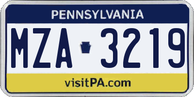 PA license plate MZA3219