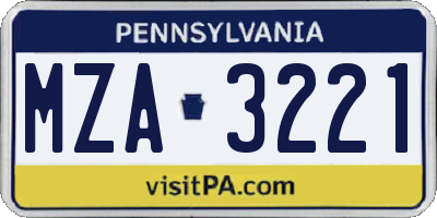 PA license plate MZA3221