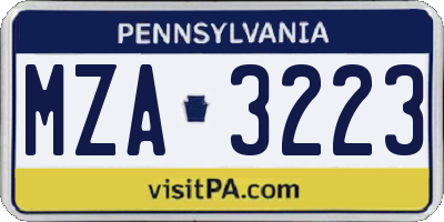 PA license plate MZA3223