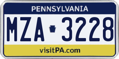 PA license plate MZA3228