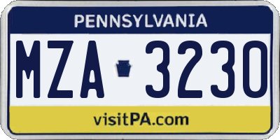 PA license plate MZA3230