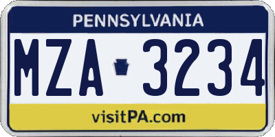 PA license plate MZA3234
