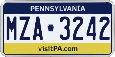 PA license plate MZA3242