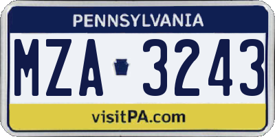 PA license plate MZA3243