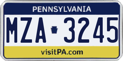PA license plate MZA3245