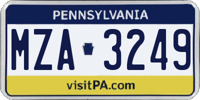 PA license plate MZA3249