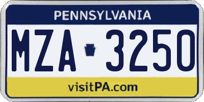 PA license plate MZA3250