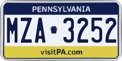 PA license plate MZA3252