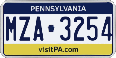 PA license plate MZA3254