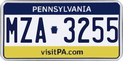 PA license plate MZA3255