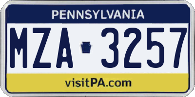 PA license plate MZA3257