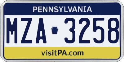 PA license plate MZA3258