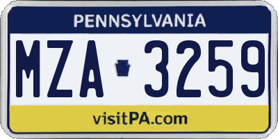 PA license plate MZA3259