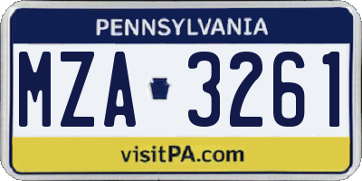 PA license plate MZA3261