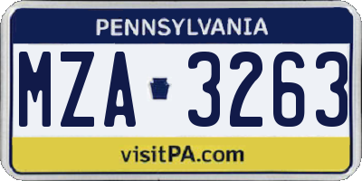 PA license plate MZA3263