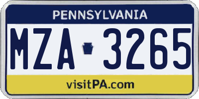 PA license plate MZA3265
