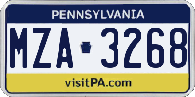 PA license plate MZA3268