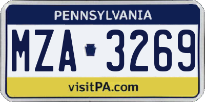 PA license plate MZA3269