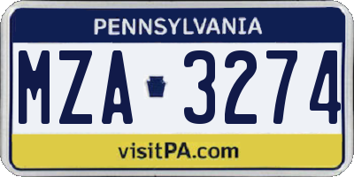 PA license plate MZA3274