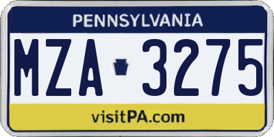 PA license plate MZA3275