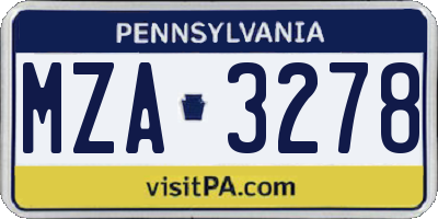 PA license plate MZA3278
