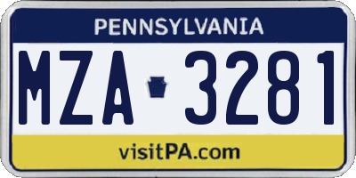 PA license plate MZA3281