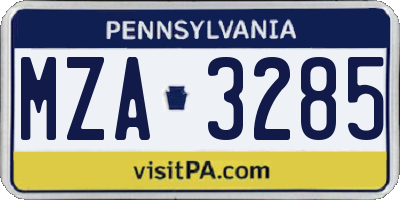 PA license plate MZA3285