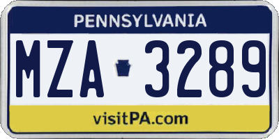 PA license plate MZA3289