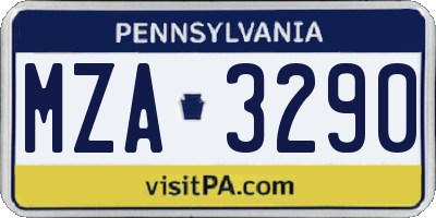 PA license plate MZA3290
