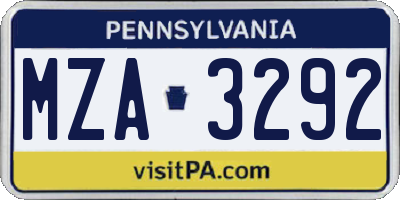 PA license plate MZA3292