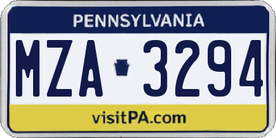 PA license plate MZA3294