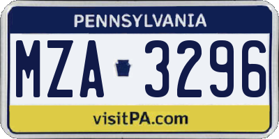 PA license plate MZA3296