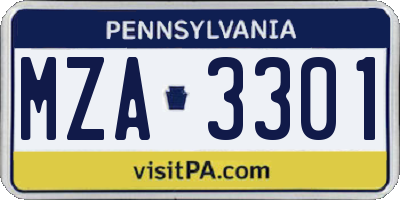 PA license plate MZA3301