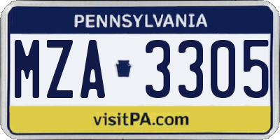 PA license plate MZA3305