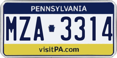PA license plate MZA3314