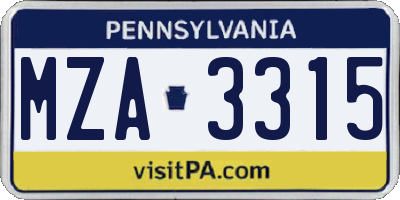 PA license plate MZA3315