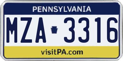 PA license plate MZA3316