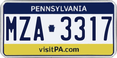 PA license plate MZA3317