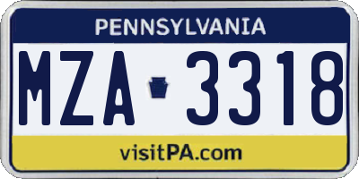 PA license plate MZA3318