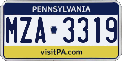 PA license plate MZA3319