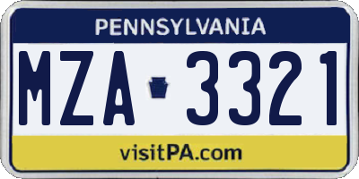 PA license plate MZA3321
